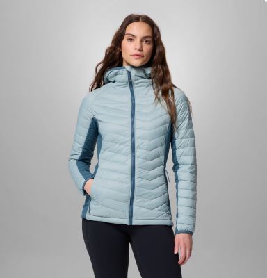 Women's Powder Pass II Hybrid Hooded Puffer Jacket, Color: Crushed Blue, Everblue, image 5