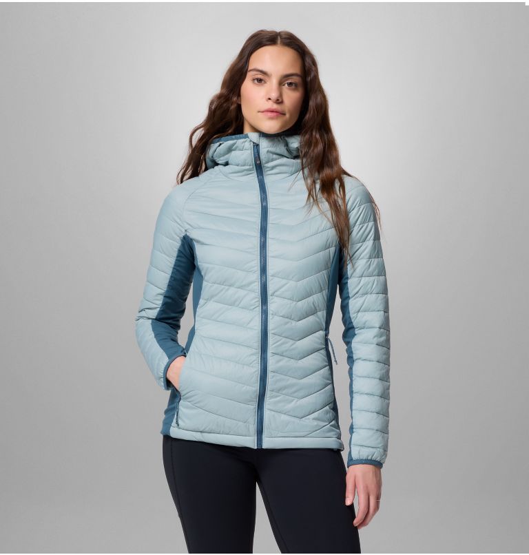 Women's Powder Pass II Hybrid Hooded Puffer Jacket, Color: Crushed Blue, Everblue, image 1