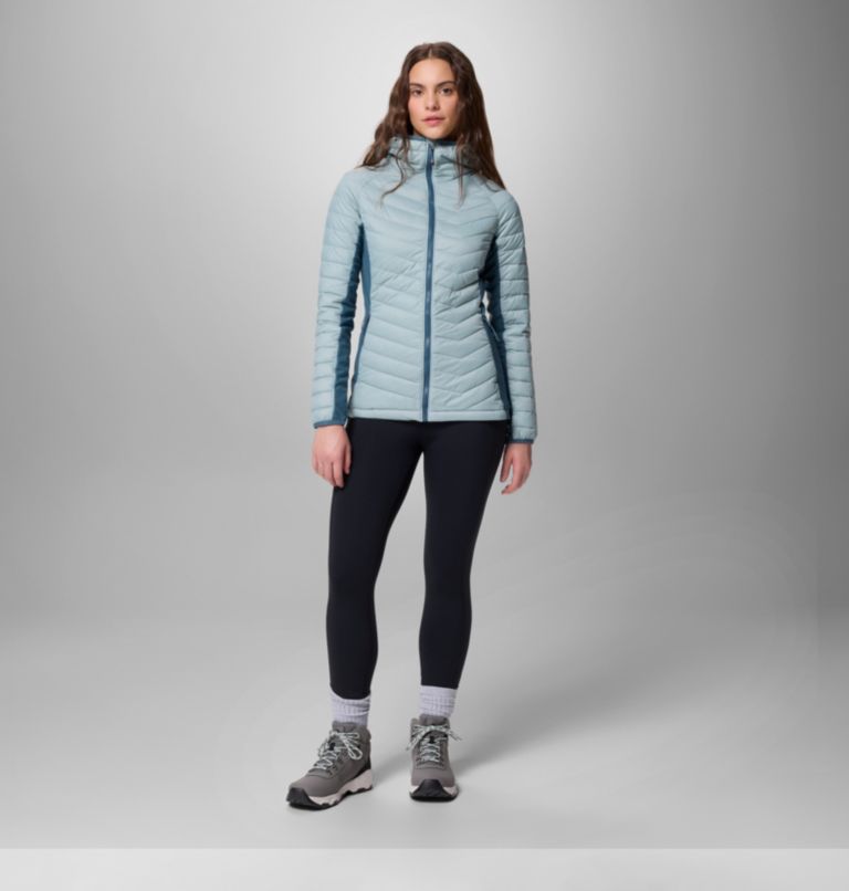 Women's Powder Pass II Hybrid Hooded Puffer Jacket, Color: Crushed Blue, Everblue, image 2