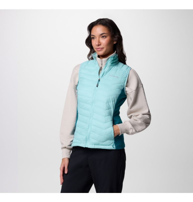 Women's Powder Pass II Hybrid Puffer Gilet, Color: Spray, River Blue, image 3