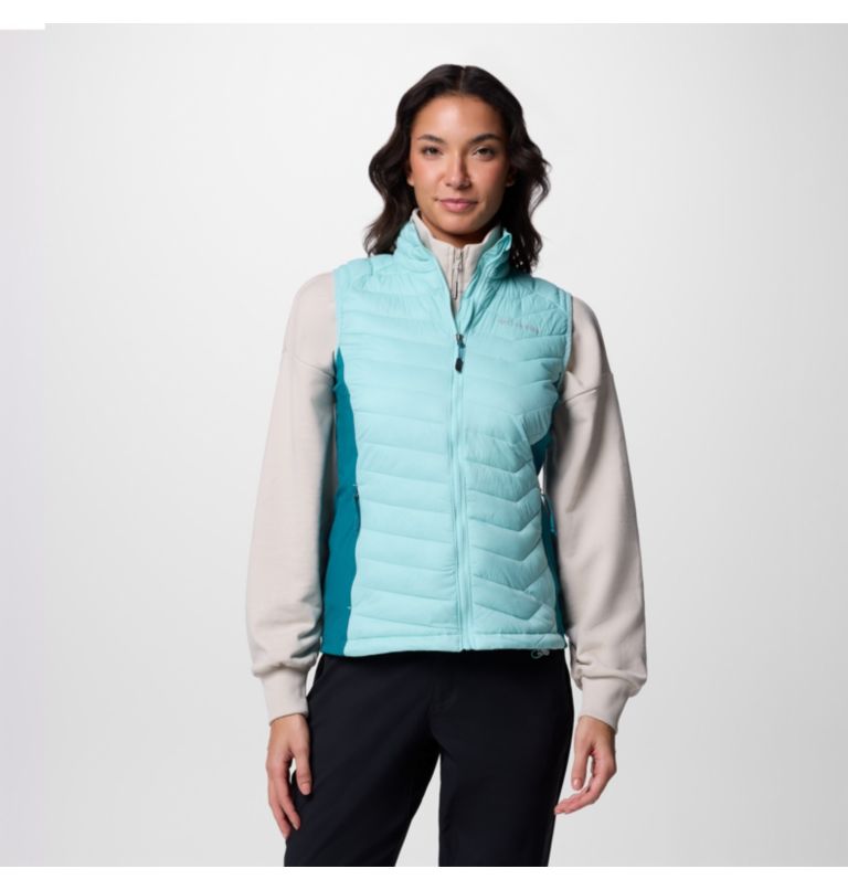 Women's Powder Pass II Hybrid Puffer Gilet, Color: Spray, River Blue, image 1