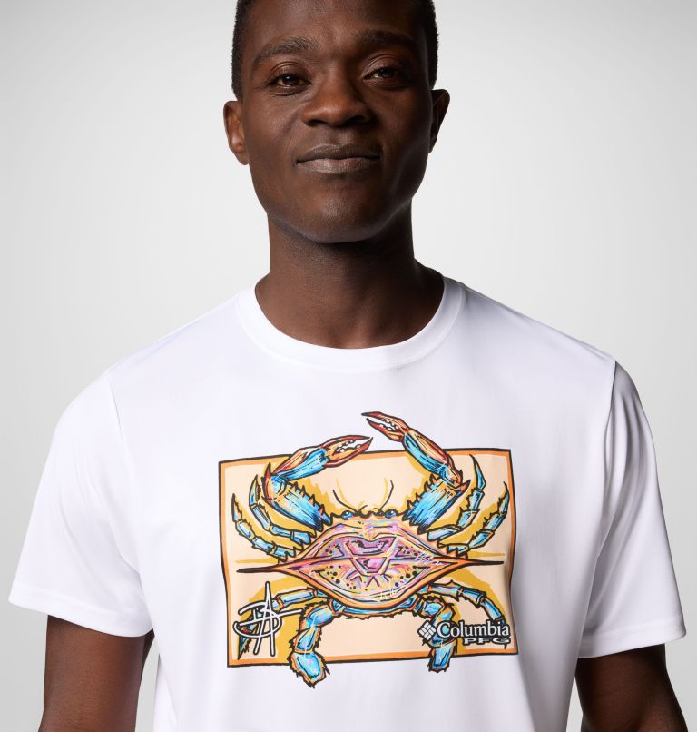Men's Terminal Tackle PFG x Bentley Short Sleeve Shirt, Color: White, PFG Bentley Crab, image 5