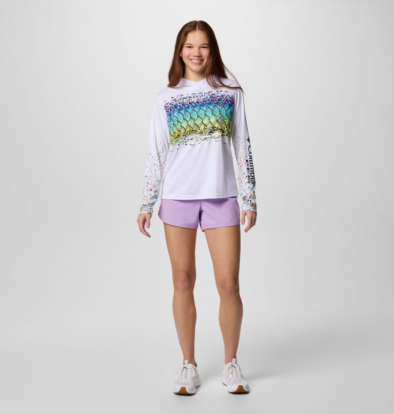 Women's Tidal Light PFG x Bentley Hoodie, Color: White, PFG W Bentley Tarpon Scales, image 6