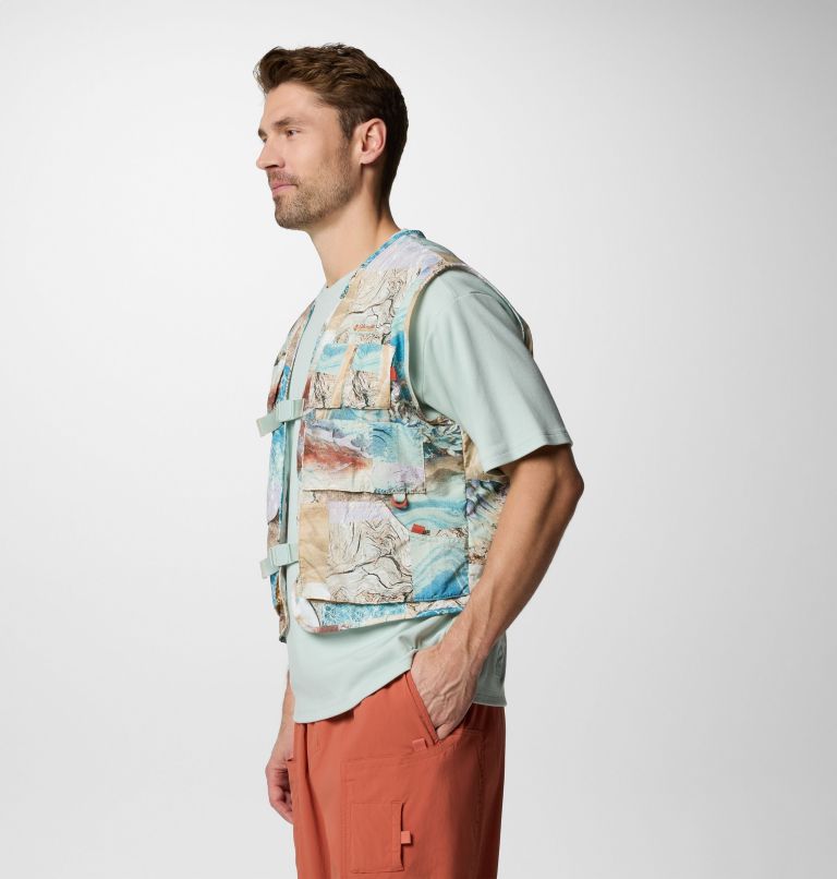 Unisex Cove Beach Printed Gilet, Color: Cool Green Coastal, image 5
