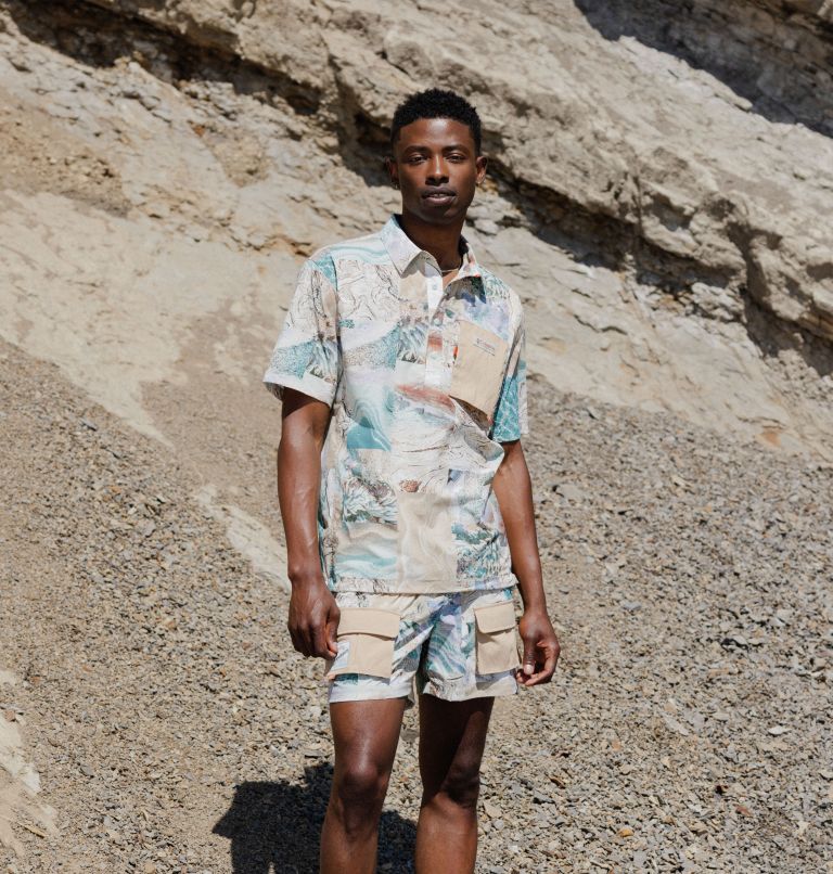 Cove Beach Kurzarm-Hemd aus Gewebe mit Print für Unisex, Color: Cool Green Coastal, Canoe, image 11