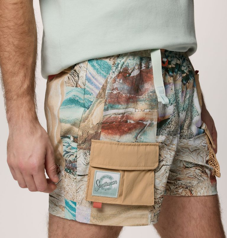 Unisex Cove Beach Printed Shorts, Color: Cool Green Coastal, image 5