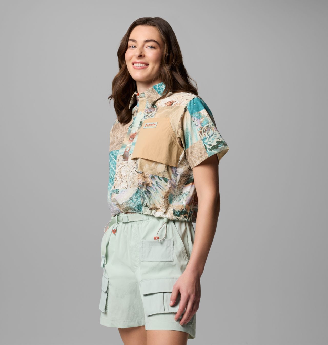 Women's Cove Beach™ Printed Woven Cropped Short Sleeve Shirt 3