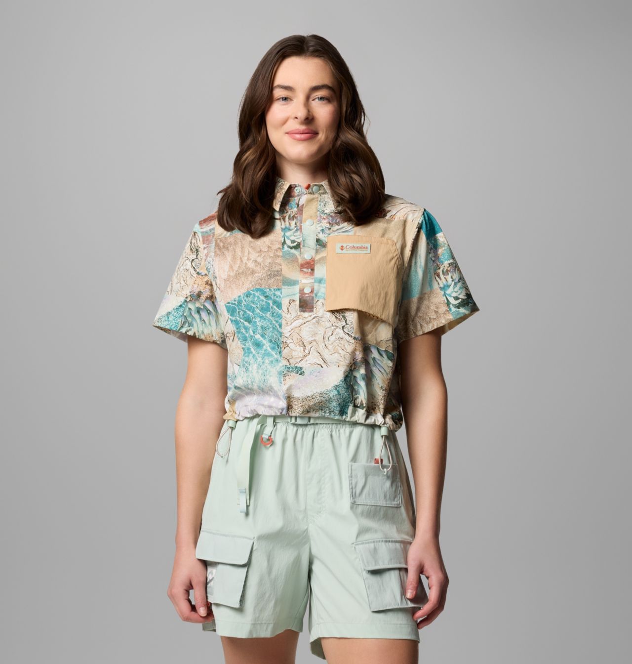 Women's Cove Beach™ Printed Woven Cropped Short Sleeve Shirt 1