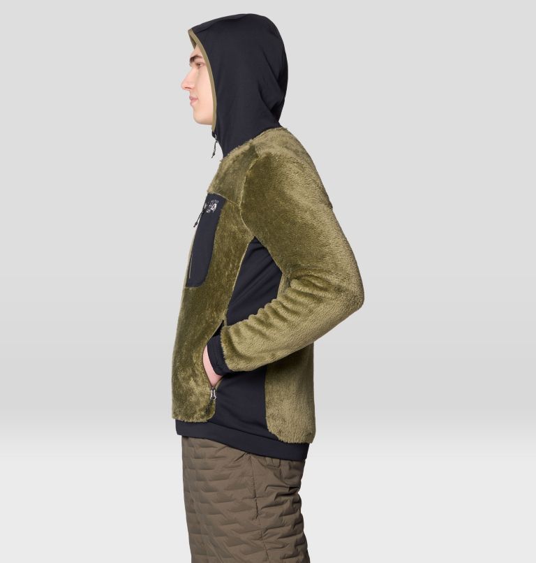 Men's Polartec® High Loft Hooded Jacket, Color: Combat Green, Black, image 3