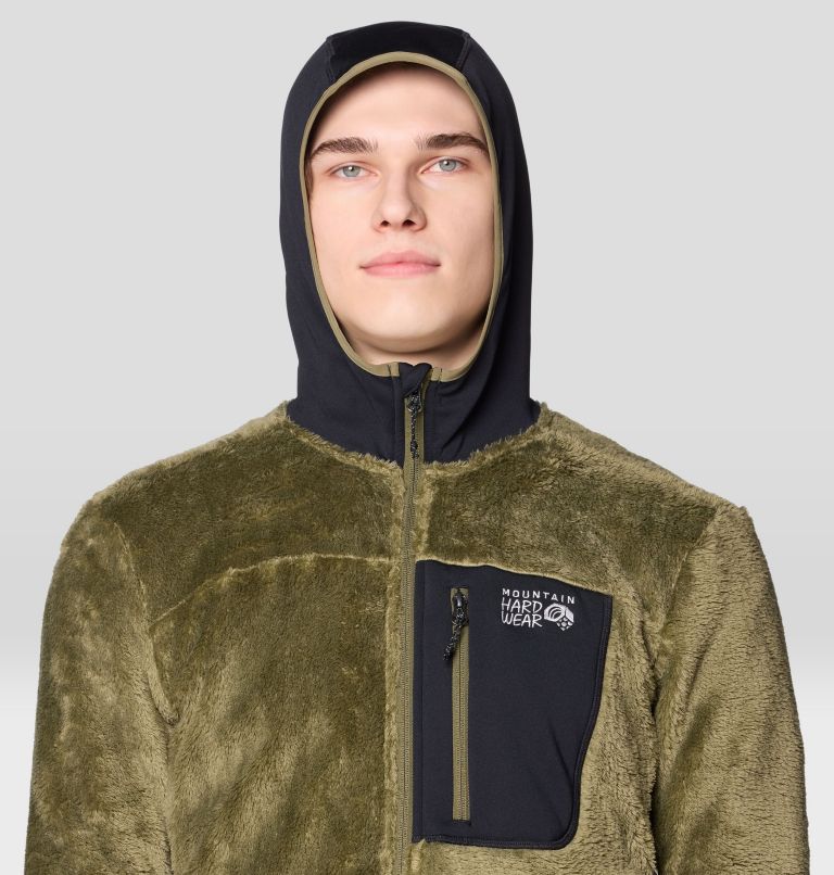 Men's Polartec® High Loft Hooded Jacket, Color: Combat Green, Black, image 4