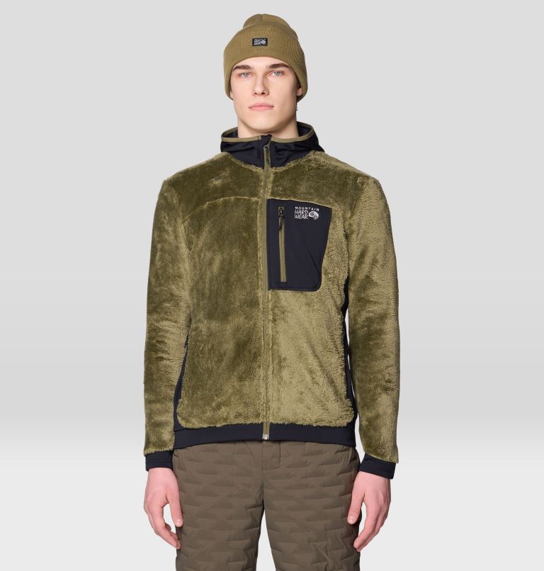 Men's Polartec® High Loft Hooded Jacket, Color: Combat Green, Black, image 1