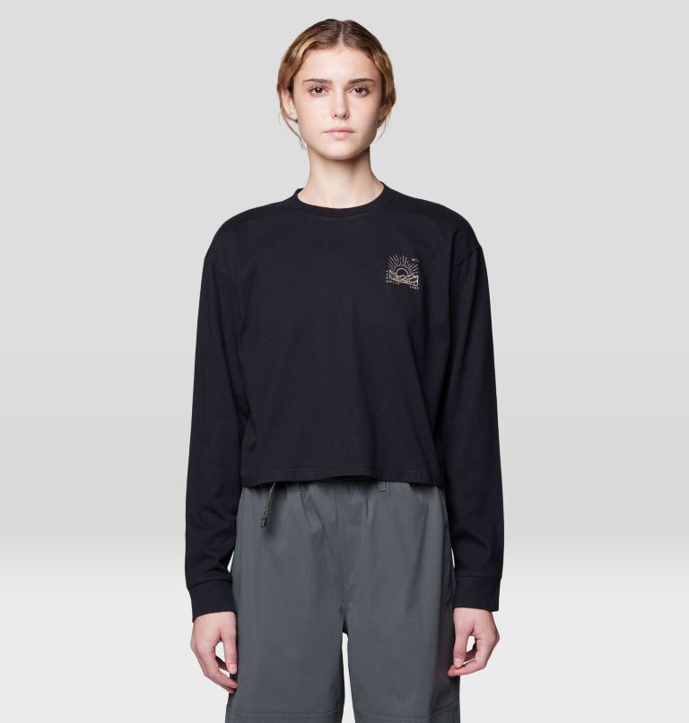 Women's Mountain Sun Boxy Crop Long Sleeve, Color: Black, image 1