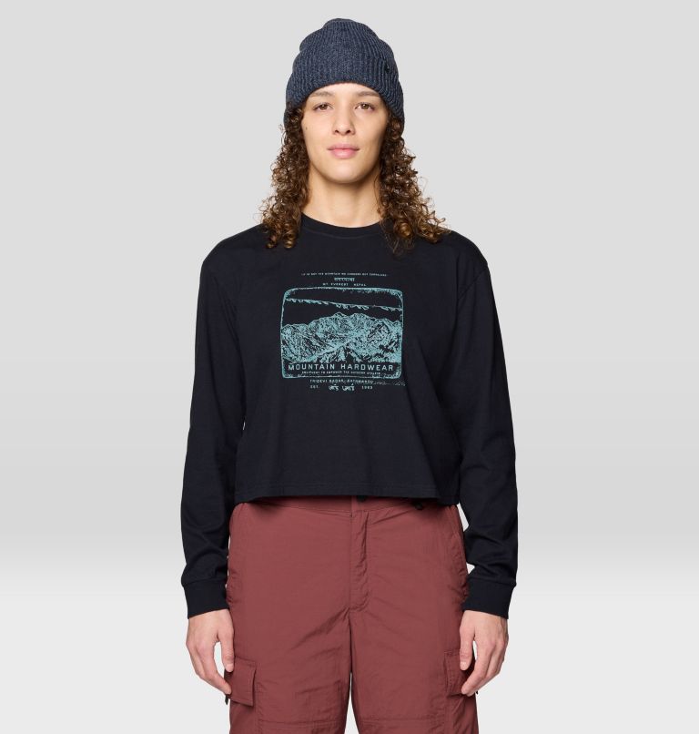 Women's In the Mountains Boxy Crop Long Sleeve, Color: Black, image 1