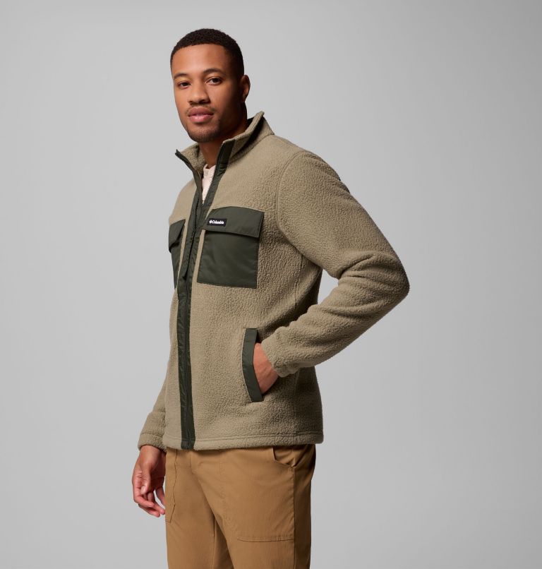 Men's Juniper Peak Full Zip Fleece, Color: Stone Green, Greenscape, image 4