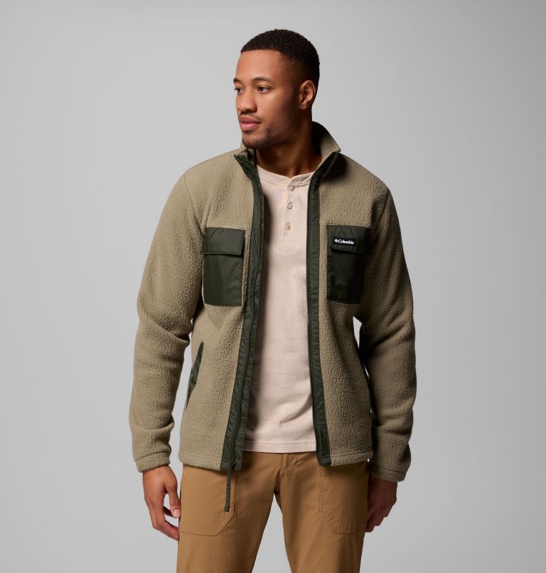 Men's Juniper Peak Full Zip Fleece, Color: Stone Green, Greenscape, image 5