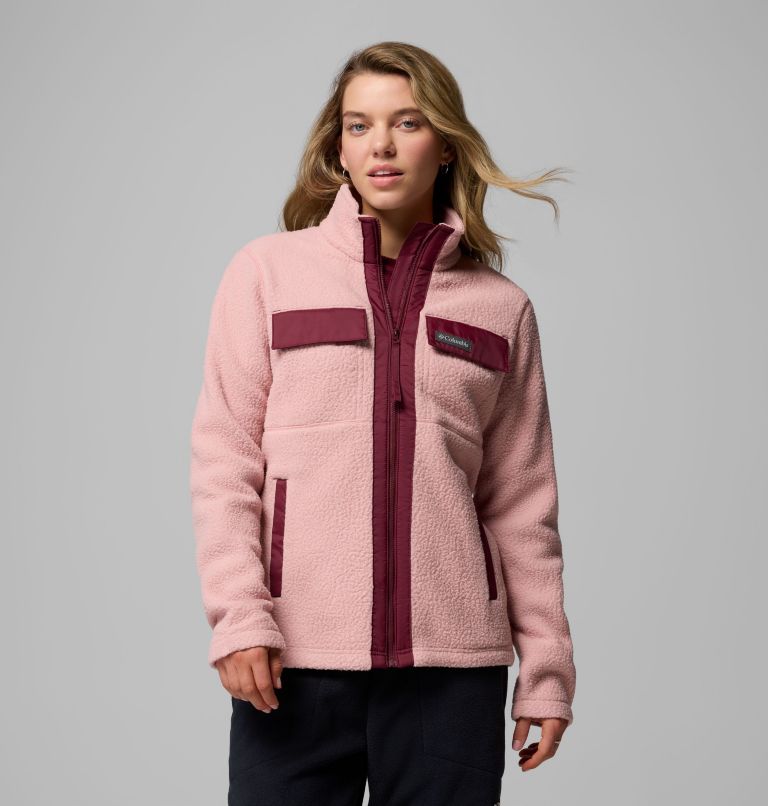 Women's Juniper Peak Full Zip Fleece, Color: Eraser Pink, Rich Wine, image 7