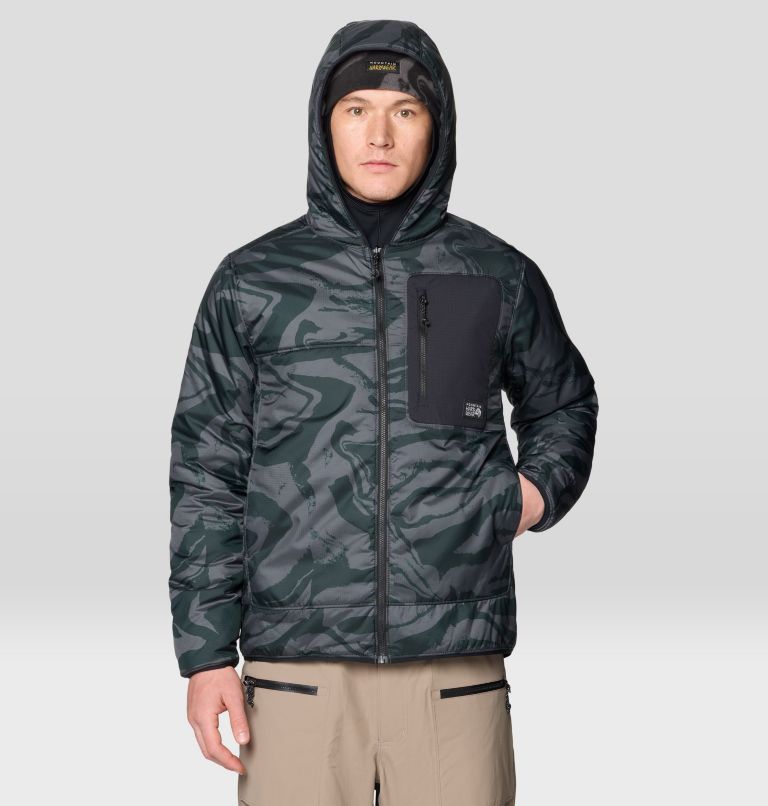Men's Après Pro Insulated Hooded Jacket, Color: Volcanic Rockstrata, Black, image 5