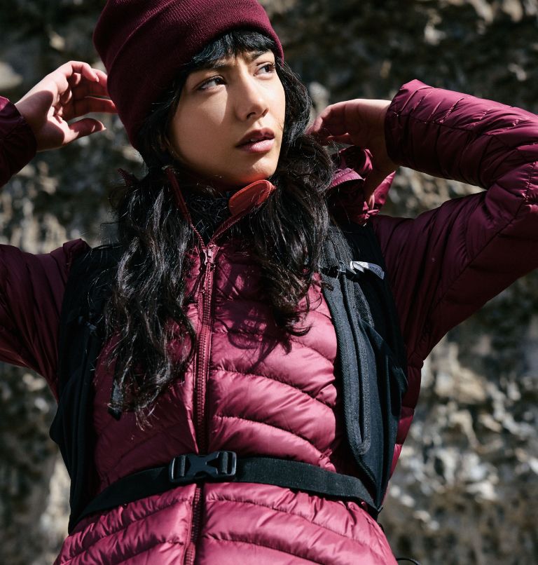 Women's Corelite Packable Down Hooded Jacket, Color: Rich Wine, image 11