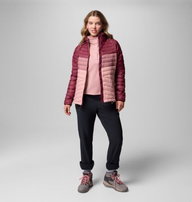 Women's Powder Pass Insulated Jacket, Color: Eraser Pink, Fig, Rich Wine, image 2