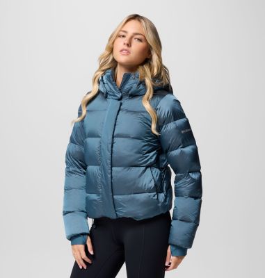 Women's Amaze Puff Hooded Jacket, Color: Everblue High Shine, image 3