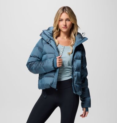 Women's Amaze Puff Hooded Jacket, Color: Everblue High Shine, image 4