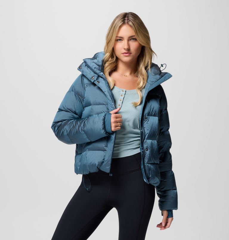 Women's Amaze Puff Hooded Jacket, Color: Everblue High Shine, image 4