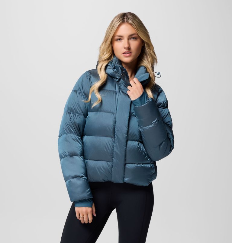 Women's Amaze Puff Hooded Jacket, Color: Everblue High Shine, image 1