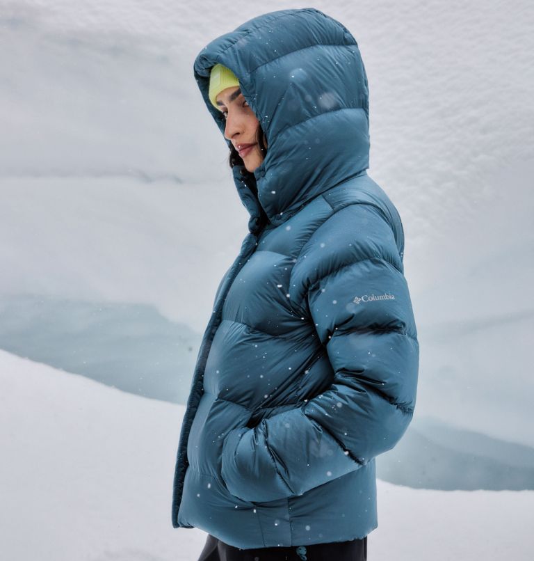Women's Amaze Puff Hooded Down Puffer, Color: Everblue High Shine, image 16