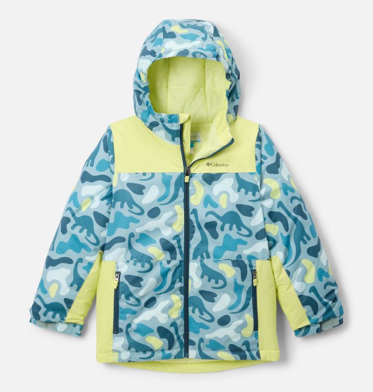 Boys' Lightning Lift IV Printed Jacket, Color: Crushed Blue Dinoflauge, Neon Light, image 1