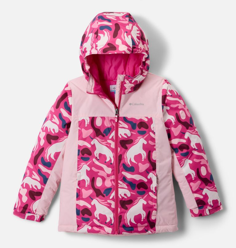 Girls' Horizon Ride IV Printed Jacket, Color: Pink Ice Uniflauge, Satin pink, image 1