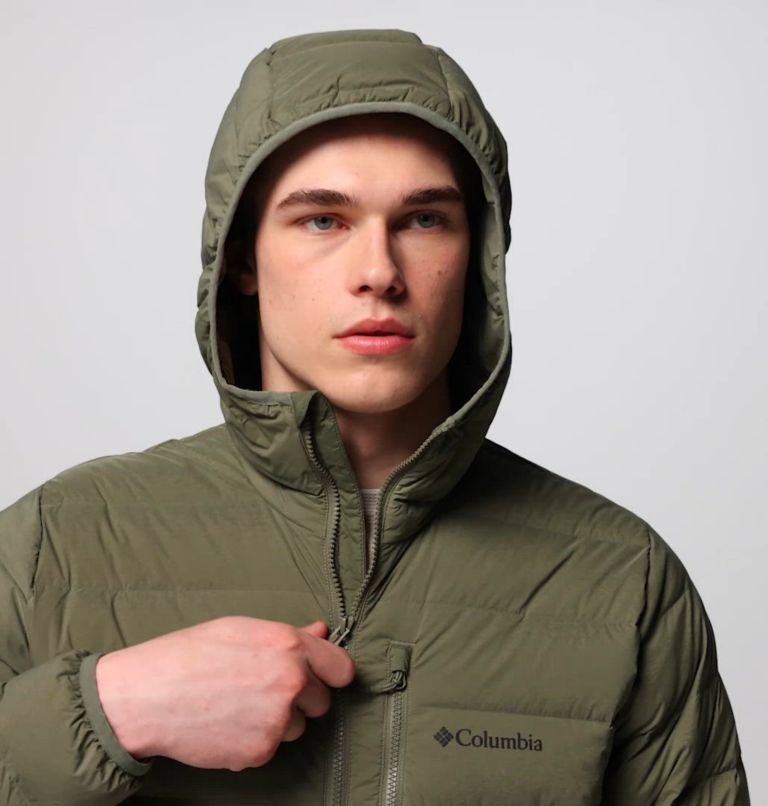 Men's Drift Peak Stretch Down Hooded Jacket, Color: Stone Green