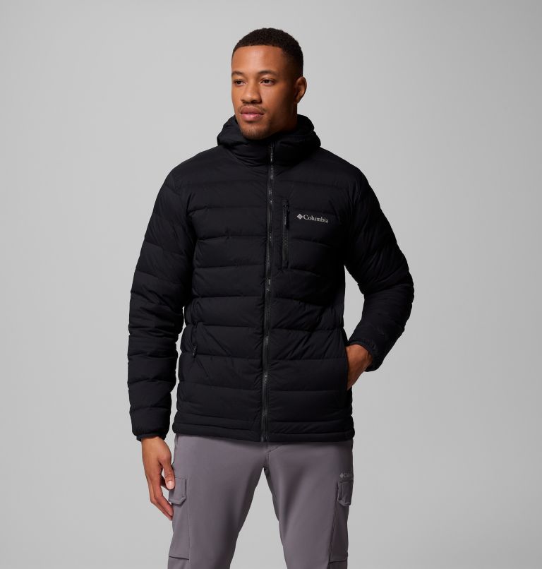 Men's Drift Peak Stretch Down Hooded Jacket, Color: Black, image 1