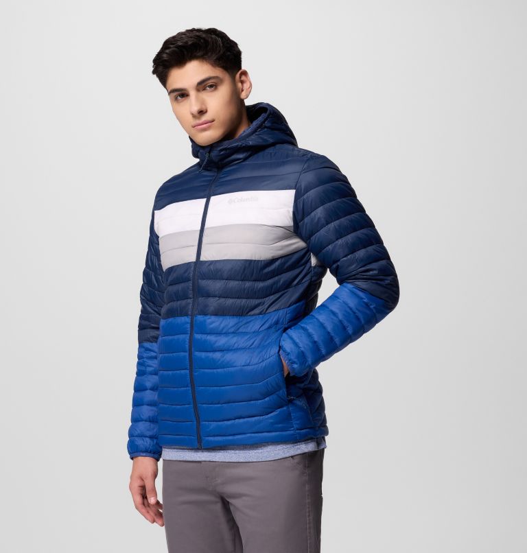 Chaqueta acolchada aislante con capucha Powder Pass para hombre, Color: Mtn Blue, Coll Navy, White, Colm Grey, image 4