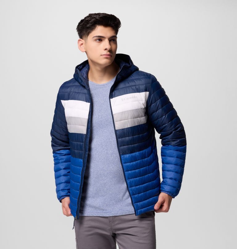 Chaqueta acolchada aislante con capucha Powder Pass para hombre, Color: Mtn Blue, Coll Navy, White, Colm Grey, image 5
