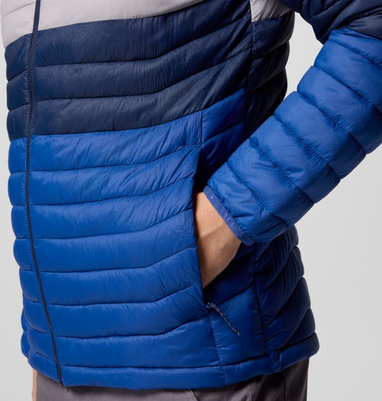 Chaqueta acolchada aislante con capucha Powder Pass para hombre, Color: Mtn Blue, Coll Navy, White, Colm Grey, image 7