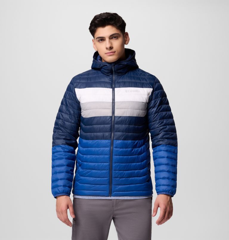 Chaqueta acolchada aislante con capucha Powder Pass para hombre, Color: Mtn Blue, Coll Navy, White, Colm Grey, image 1