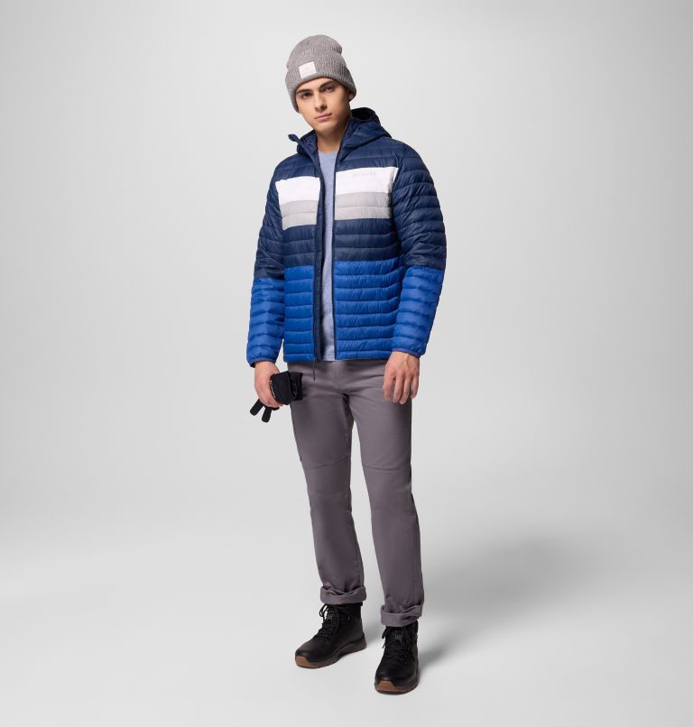 Chaqueta acolchada aislante con capucha Powder Pass para hombre, Color: Mtn Blue, Coll Navy, White, Colm Grey, image 2
