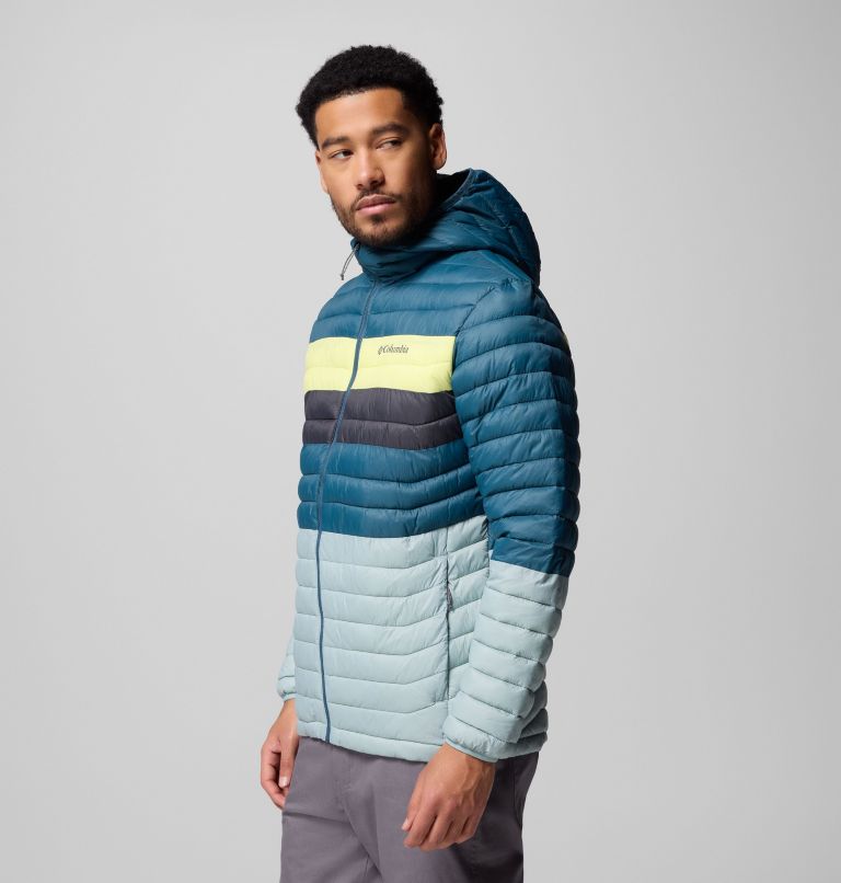 Men's Powder Pass Hooded Jacket, Color: Crushed Blue, Everblue, Neon Light, Shrk, image 4