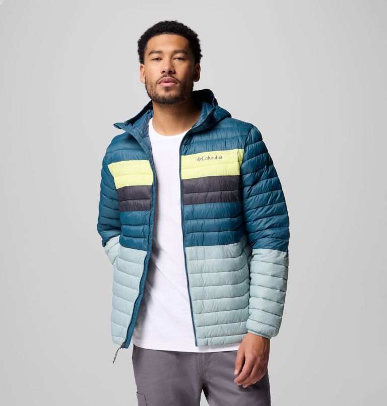 Men's Powder Pass Hooded Jacket, Color: Crushed Blue, Everblue, Neon Light, Shrk, image 5