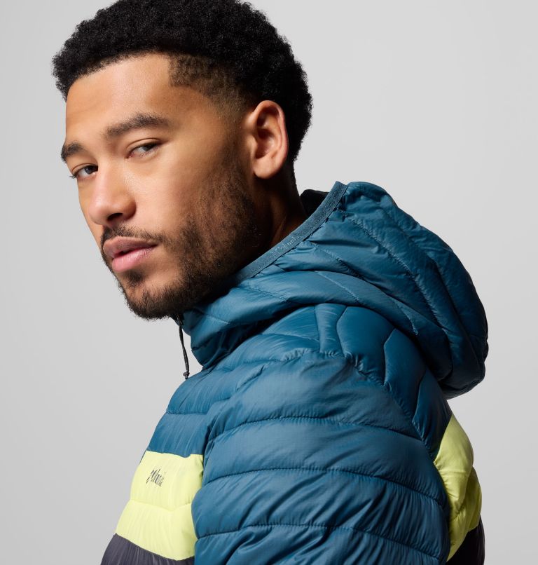 Men's Powder Pass Hooded Jacket, Color: Crushed Blue, Everblue, Neon Light, Shrk, image 6