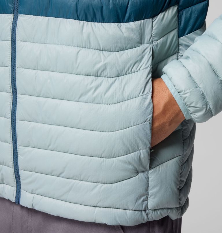 Men's Powder Pass Hooded Jacket, Color: Crushed Blue, Everblue, Neon Light, Shrk, image 7