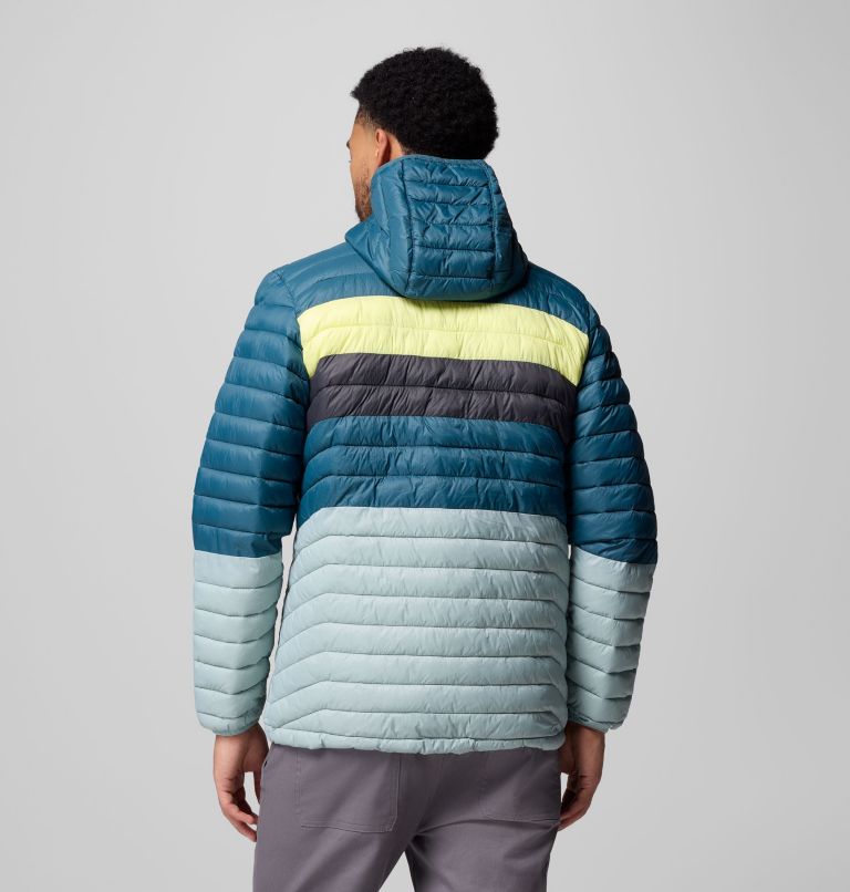 Men's Powder Pass Hooded Jacket, Color: Crushed Blue, Everblue, Neon Light, Shrk, image 3