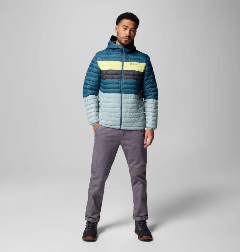Men's Powder Pass Hooded Jacket, Color: Crushed Blue, Everblue, Neon Light, Shrk, image 2