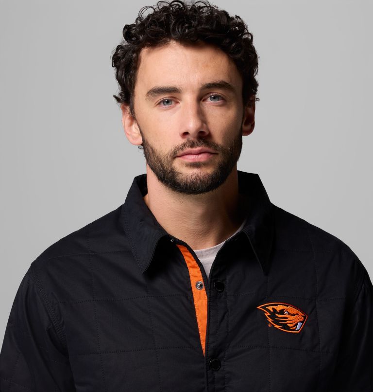Men's Collegiate Campus Roam Quilted Shirt Jacket, Color: OSU - Black, image 7