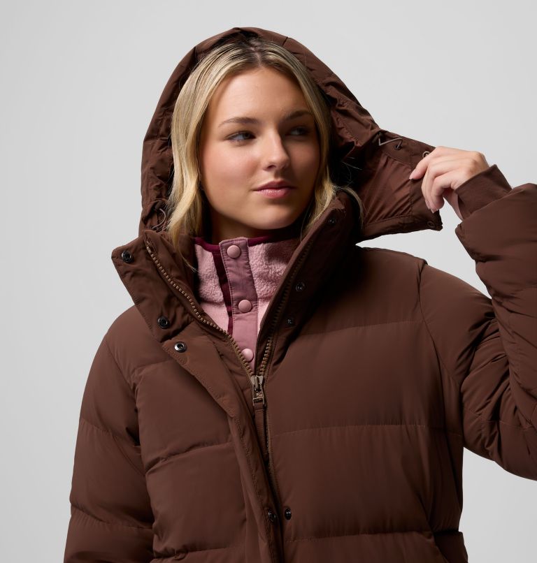 Women's Amaze Puff Long Hooded Jacket, Color: Tobacco, image 11