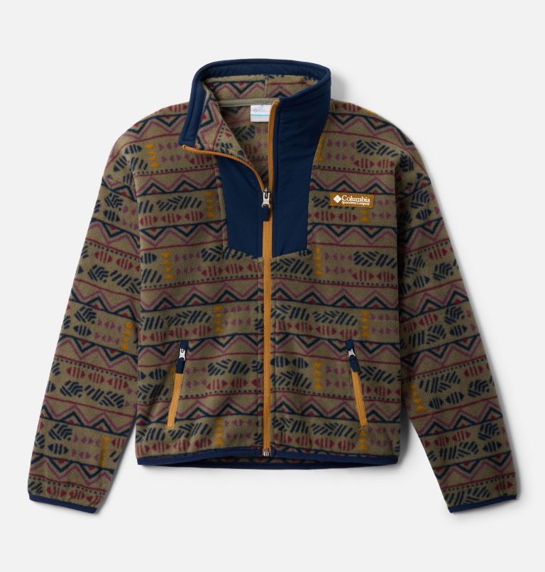 Kids' Sequoia Grove Printed Full Zip Fleece, Color: Stone Green Horizons, Coll Navy, image 1