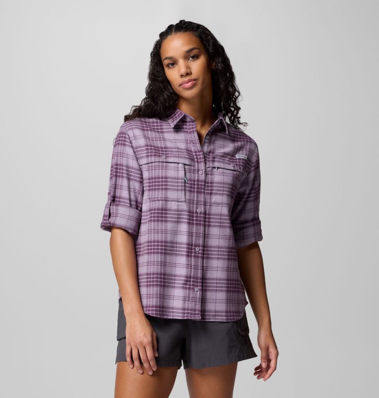 Women's Wild Cast Flannel, Color: Shale Purple Navigator Tartan, image 5