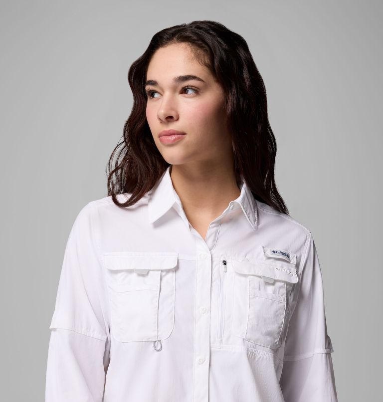 Women's PFG Bahama Elite Long Sleeve Shirt, Color: White, image 7