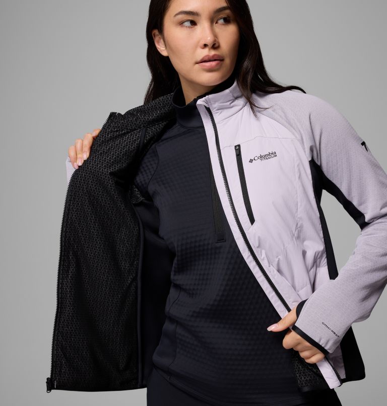 Women's Arctic Crest Hybrid Technical Fleece Jacket, Color: Lavender Pearl, Black, image 6