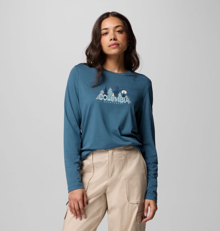 Ruby Springs Graphic LS Tee | 429 | XS, Color: Everblue, Colorful Treescape, image 1
